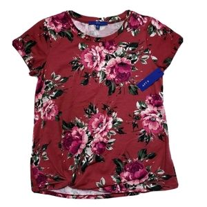 Apt. 9 Women's Small Floral Knotted Side T-shirt Soft Red Pink